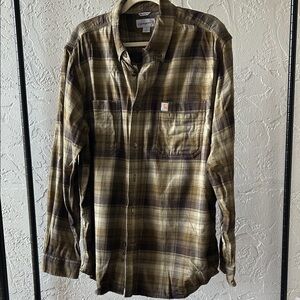 Carhartt Men's Casual Plaid Shirt - Olive and Brown